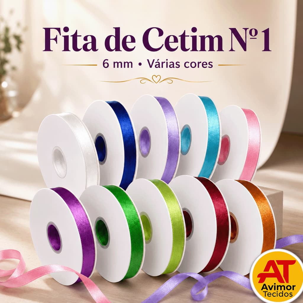 Fita Cetim n.1 6mm Rolo com 100 metros Várias Cores Artesanato Pachtwork Laços Enfeite Decoração