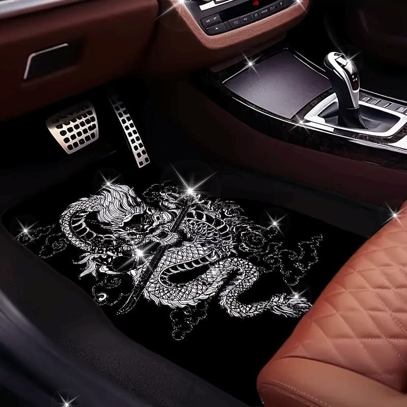 Conjunto de 4 peças dominador dragão chinês dragão rei impresso tapete Universal para pés de carro, confortável durável,