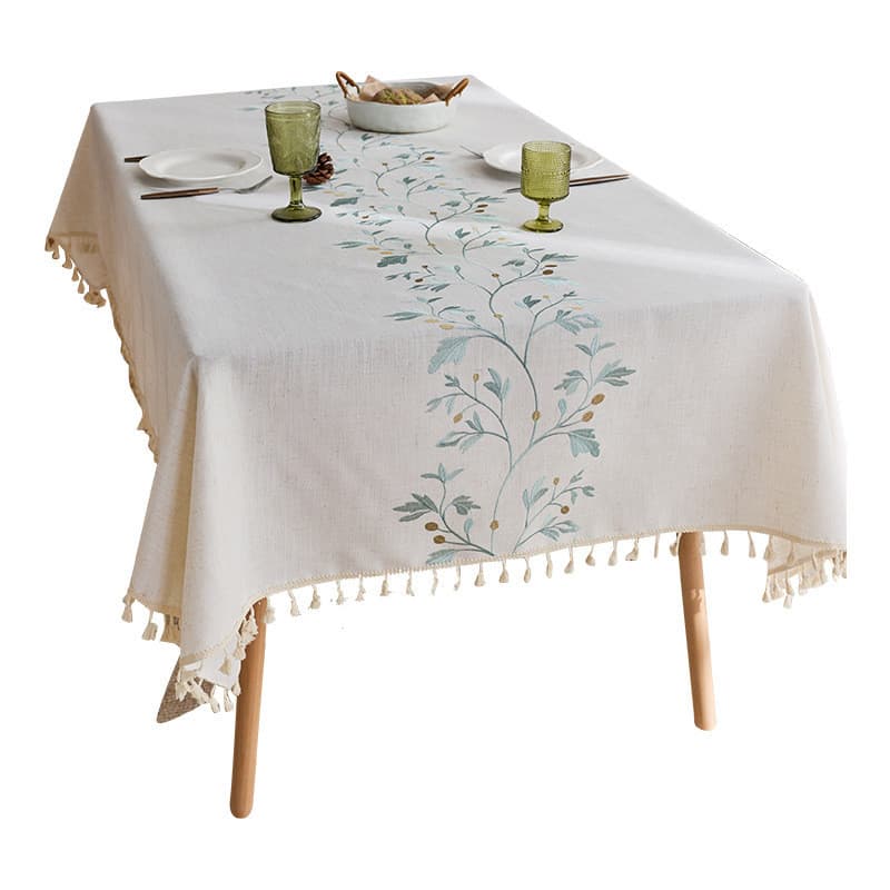 Novo estilo chinês bordado borla toalha de mesa linho poliéster luz luxo High-End retangular toalha de mesa decoração de