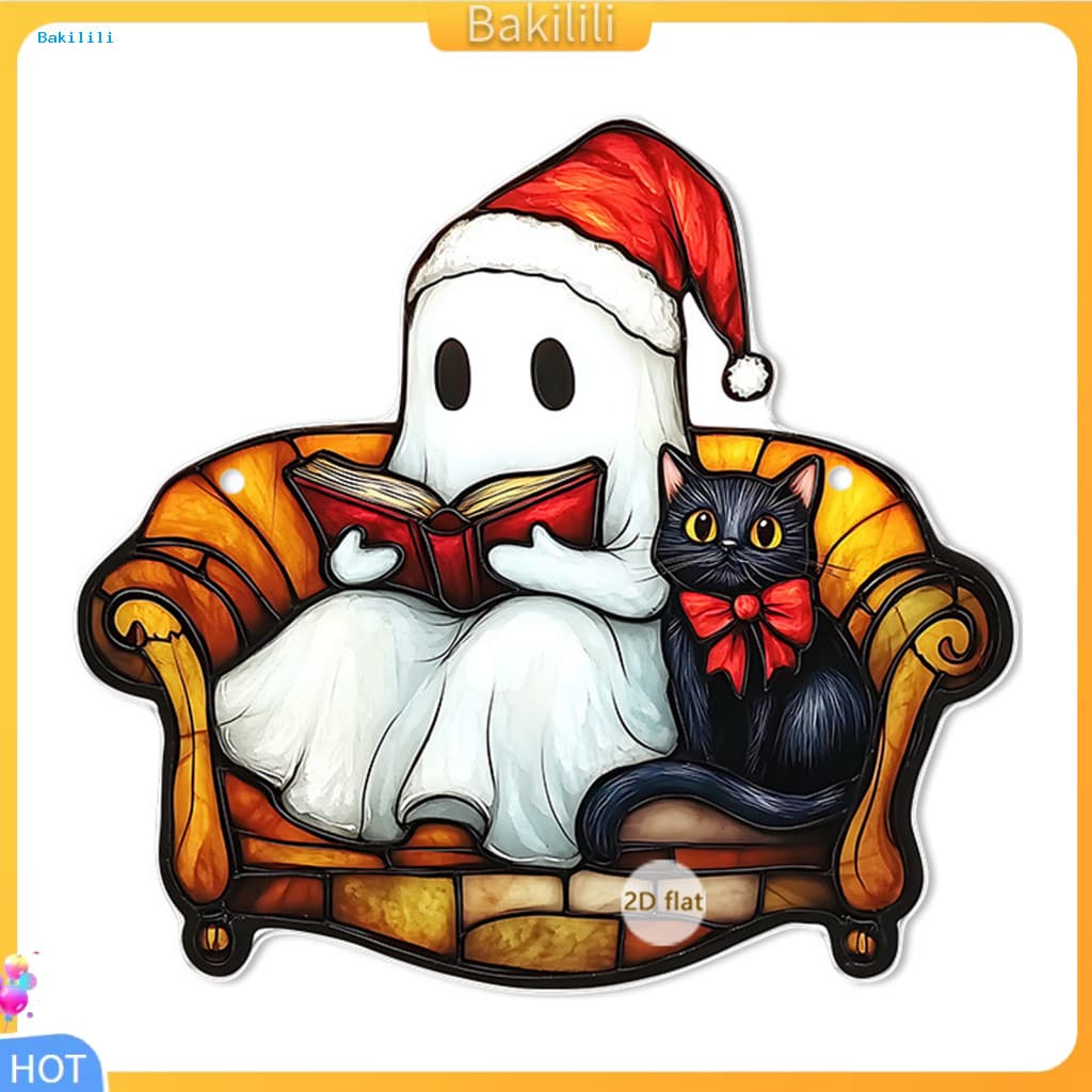 { Bakilili } Acessórios Para Pendurar Natal Enfeite De Árvore De Estilo Vitral Dupla Face Gato Fantasma Pingente De Acrí