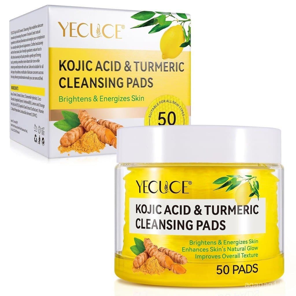 Contém almofadas de limpeza com ácido Koji e cúrcuma, almofadas esfoliantes faciais de cúrcuma, óleo e umidade da pele 5