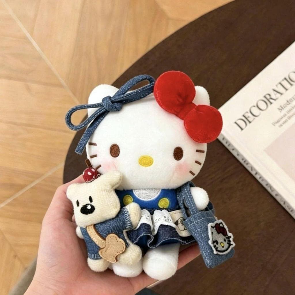 Denim West Highland Hello Kitty Pingente de pelúcia Boneca de desenho animado Bolsa Pingente Menina Coração Presente de