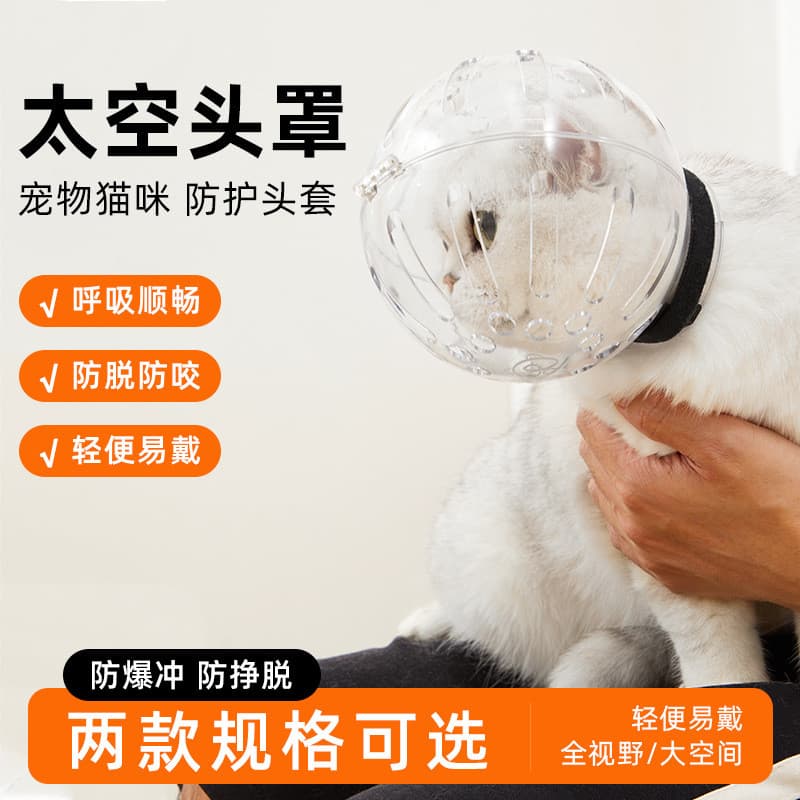 Capa espacial para gatos, coleira respirável Anti-mordida, suprimentos para animais de estimação, capuz de plástico para