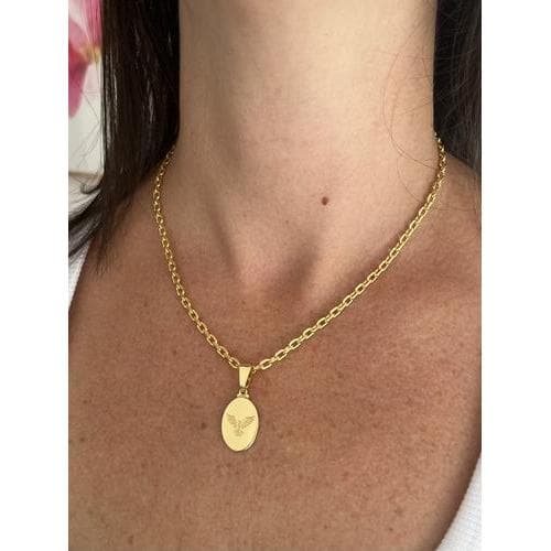Colar Feminino 3mm 45cm + Espirito Santo Oval Banhados Dourado