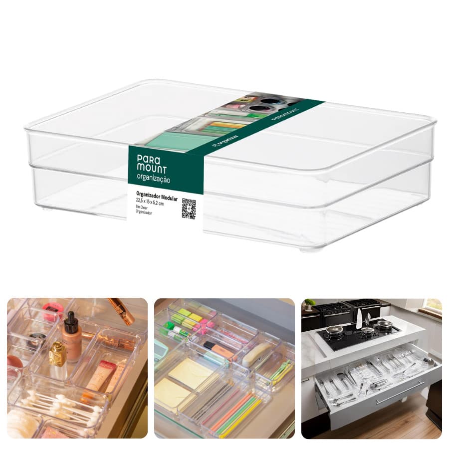 Kit Organizador Acrílico 22,5x15x5,2cm Caixa Organizadora Geladeira Gavetas Armário