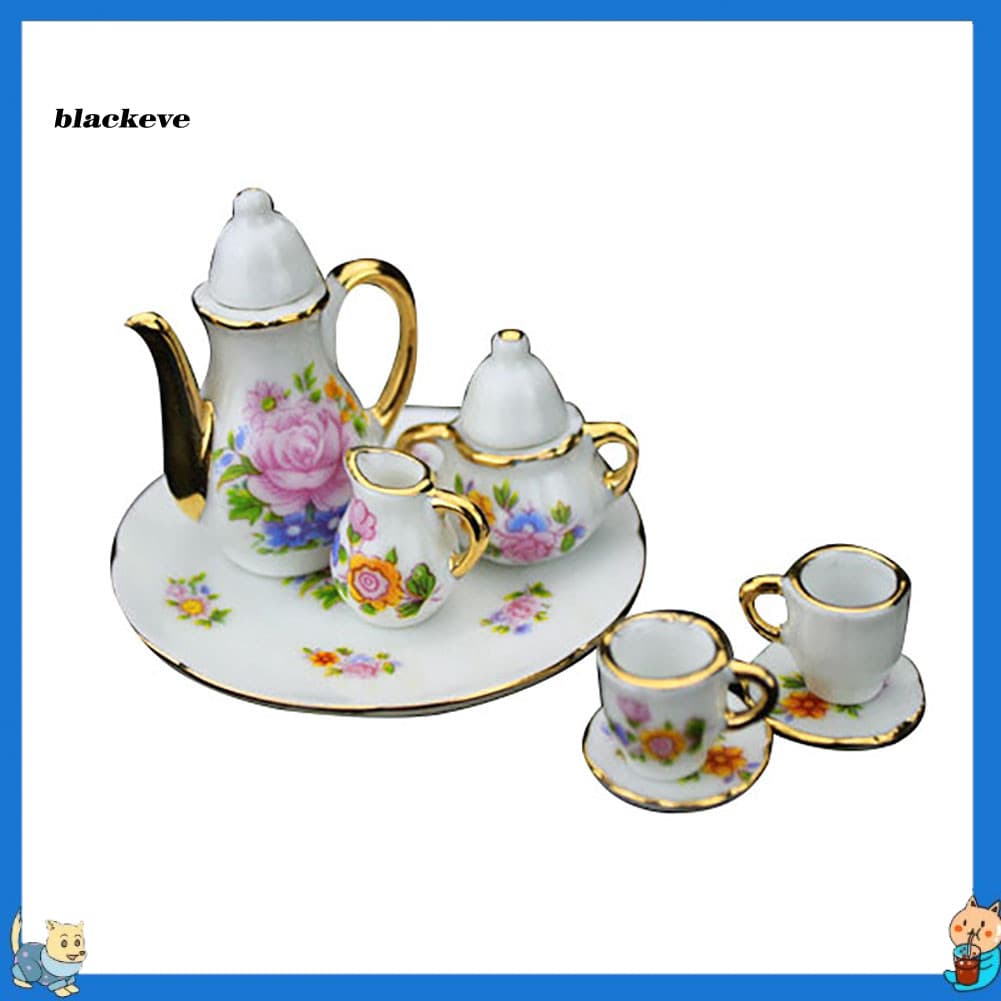 BL-Europeu Miniatura Flor Cerâmica Bule Copo Conjunto Casa De Bonecas Fingir Jogar Brinquedo