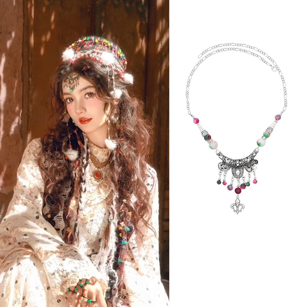 Estilo étnico Xinjiang Kash foto tiro colar tibetano Retro sobrancelha pingente cocar estilo exótico testa corrente