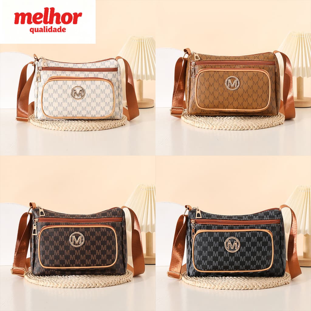 Bolsa mensageiro estampada retrô feminina de grande capacidade com zíper multicamadas bolsa de ombro de meia-idade