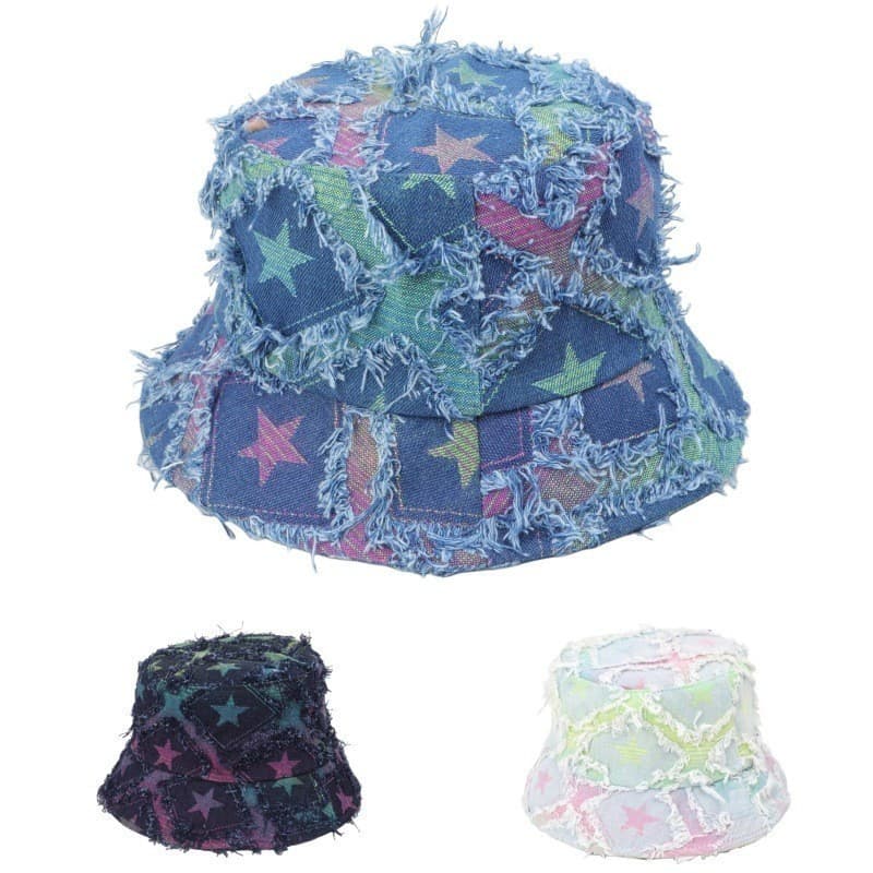 Chapéu de Pescador Feminino em Denim com Babados, Versátil, que Afina o Rosto, Chapéu de Sol com Proteção Solar*-*-&&&&&