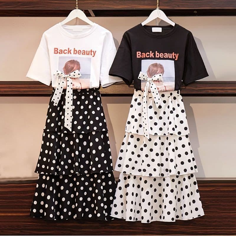 T tailândia verão novo estilo vestido versão coreana feminino Polka Dot terno saia estudante feminino estilo Harajuku na