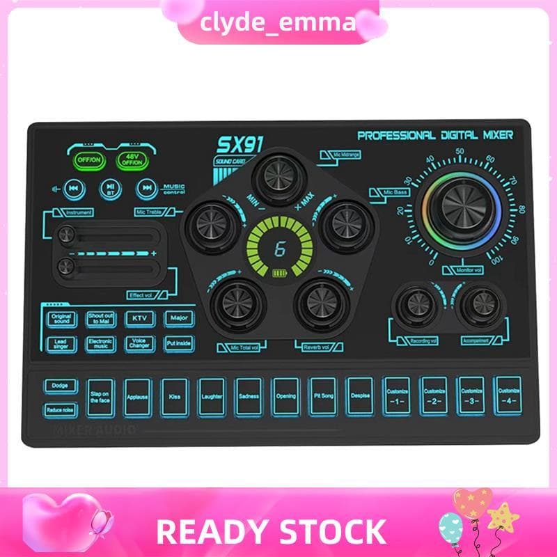 SX91 Placa De Som Ao Vivo USB Mixer Profissional Amplificador De Console De Mixagem De Áudio Para Cantar PC Laptop Celul