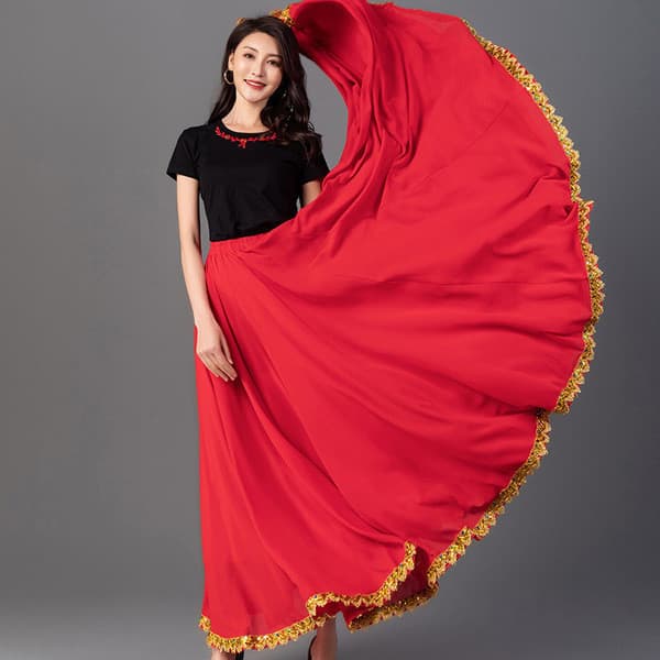 720 graus a linha grande saia de balanço Chiffon saia longa renda Xinjiang dança lantejoulas Phnom Penh saia de dança ét