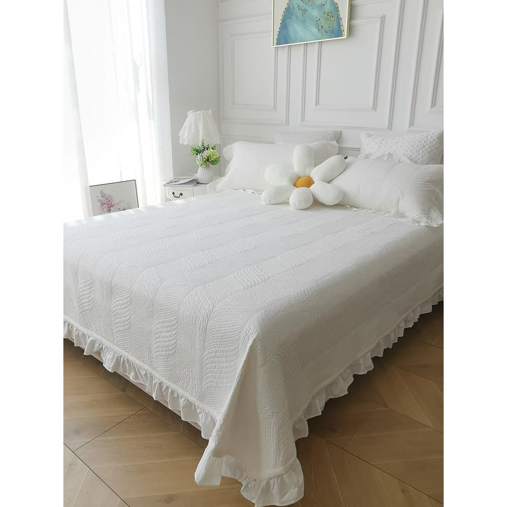 Coreano coreano ins estilo princesa capa de cama de algodão puro algodão branco babados acolchoado lençol grosso conjunt