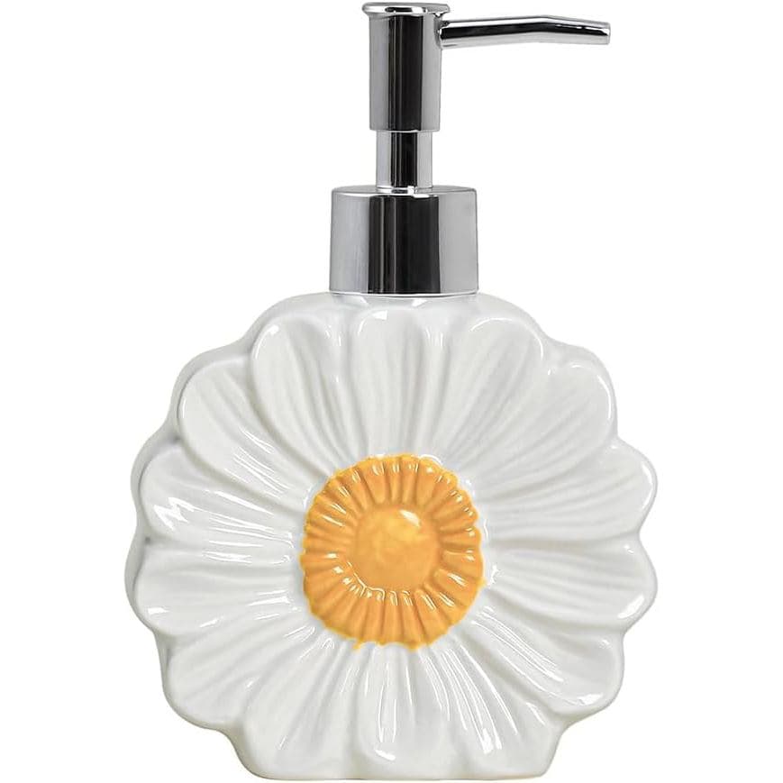 Dispensador de Sabão em Forma de Flor de Cerâmica WAIT FLY com Bomba Plástica, Frasco Recarregável para Sabão Líquido, F
