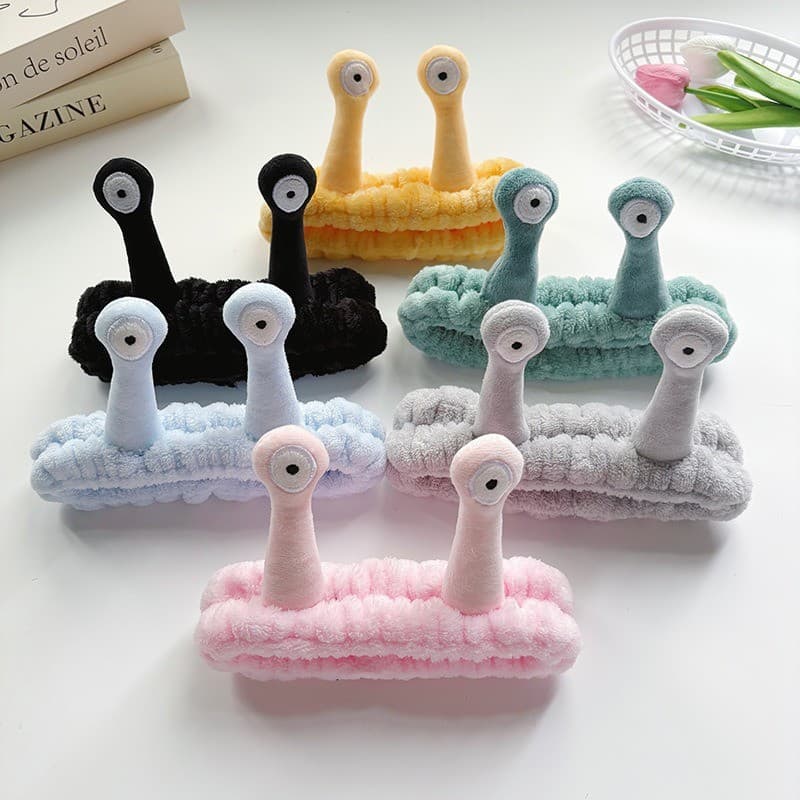 Tiara de pelúcia de caracol de desenho animado, tiara fofa para lavar o rosto e fazer maquiagem em dormitórios de estuda