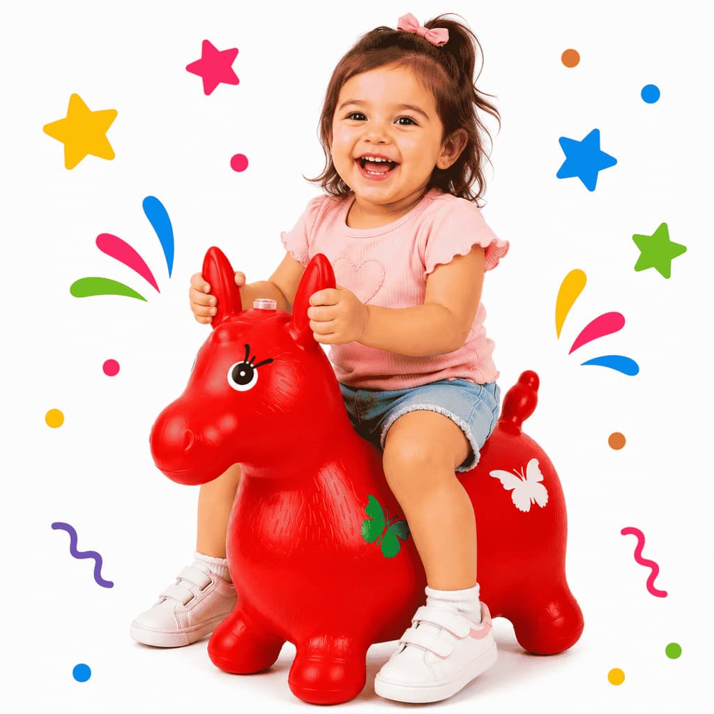 Cavalinho Upa Upa Pula Pula Infantil Inflável Com Som E Luz LED Borracha Pocotó Brinquedo Vermelho