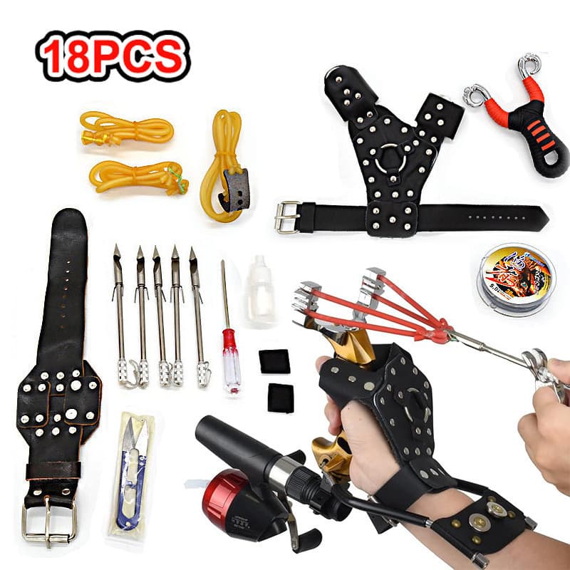 18pcs Estilingue Para Pesca, Kit ArpãO Pesca Recreativa, AcessóRios De Pesca Com Estilingue, Carretel De Pesca Manual