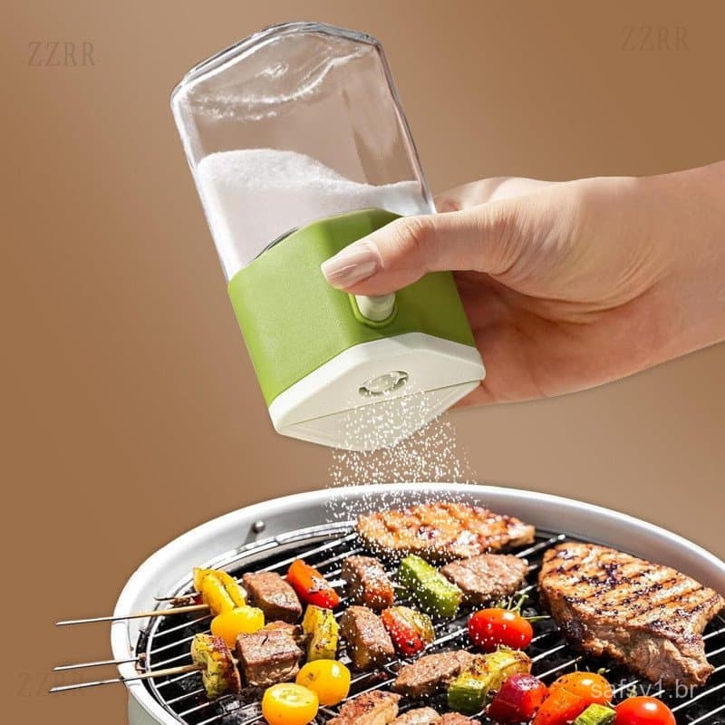 Dosador de Temperos e Saleiro 2 em 1, com Tampa, Dosagem Ajustável de 1/8 colher de chá (0,5g) por Pressão, Recipiente d