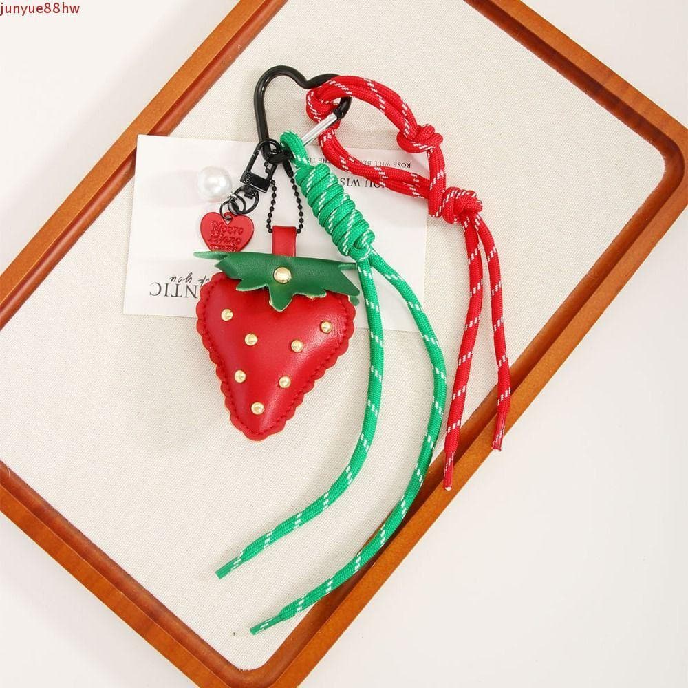 Pingente De Bolsa De Morango JUNYUE , Couro PU Cereja Com Corda Trançada , Chaveiro De Frutas E Flores Tecidas