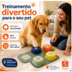 Botões Graváveis para Comunicação Pet Cachorro Treinamento Fala Interativo com Tapete Adesivos Kit 4 Unidades Educativo