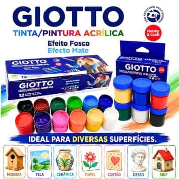 Kit Tinta Acrílica Fosca Giotto 6/12 Cores 15ml | Artesanato Madeira MDF Colorida