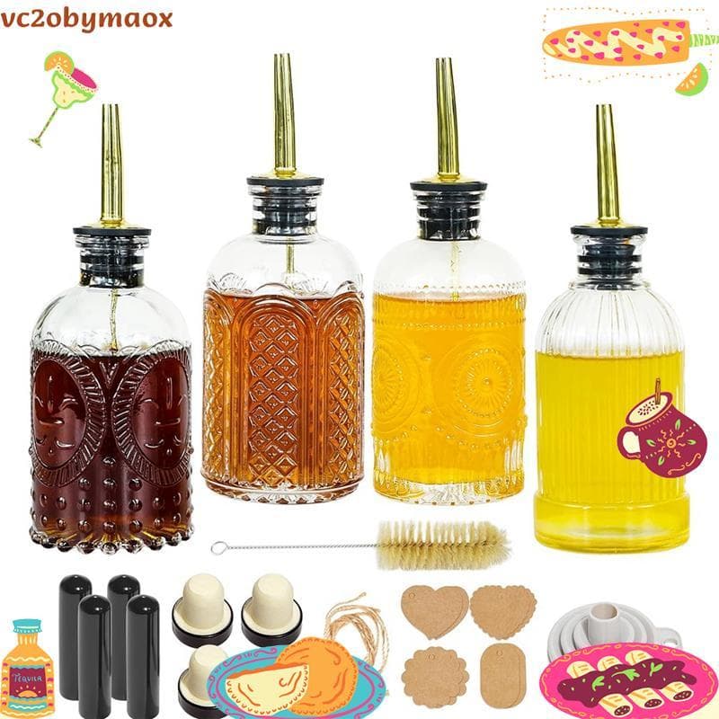 Acessórios Para Bar De Café Garrafa De Xarope De Vidro , Conjunto De Garrafas Dispensadoras Com Bico De Metal E Etiqueta