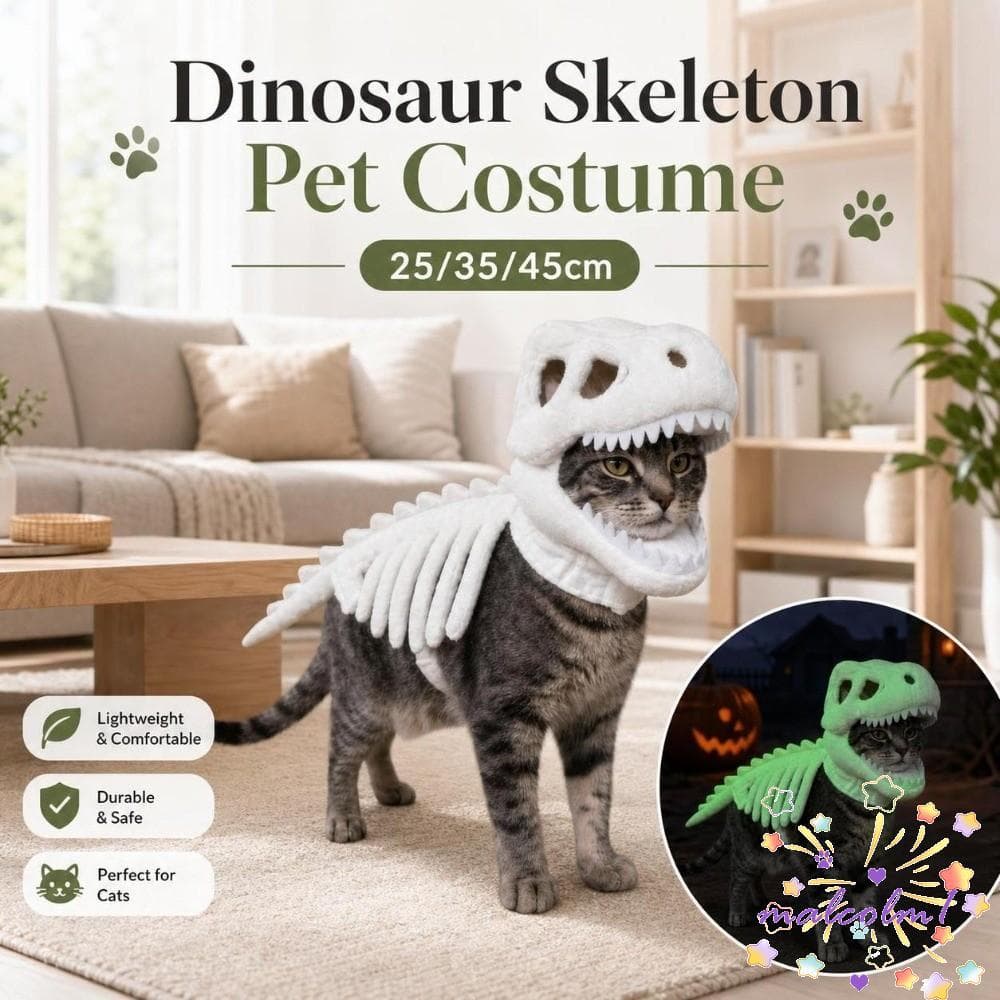 MALCOLM1 Fantasia De Esqueleto De Dinossauro Para Animais De Estimação , Arnês Luminoso Com Osso 3D , Chapéu Legal Cospl