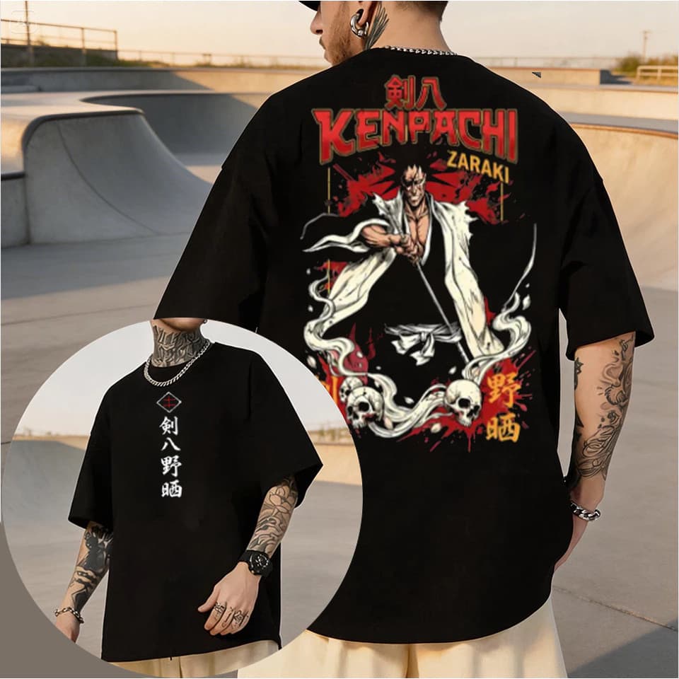 Camiseta Basica e OVERSIZED Kenpachi Zaraki Skull Bankai Capitao Gotei Espadashin Anime Unissex