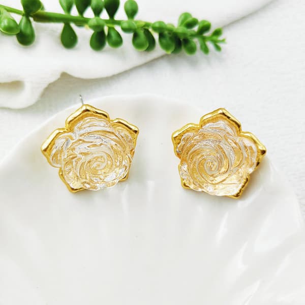 | kit brinco aço inoxidável | 【cartelas de brincos feminino】 ✫Vintage ouro rosa brincos estilo palácio transparente flor