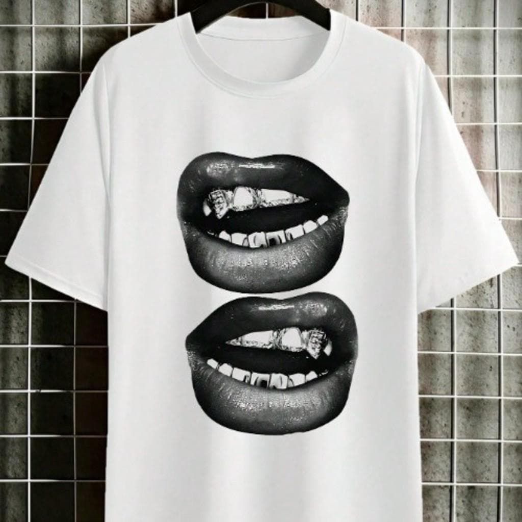 Camiseta Masculina Streetwear Bocas Algodão Unissex