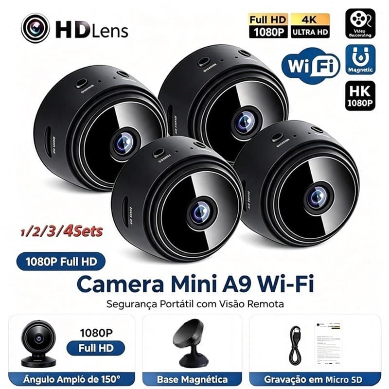 Câmera A9 Mini WiFi HD 1080P Visão Noturna Segurança Vigilância Casa Sem Fio janoclick