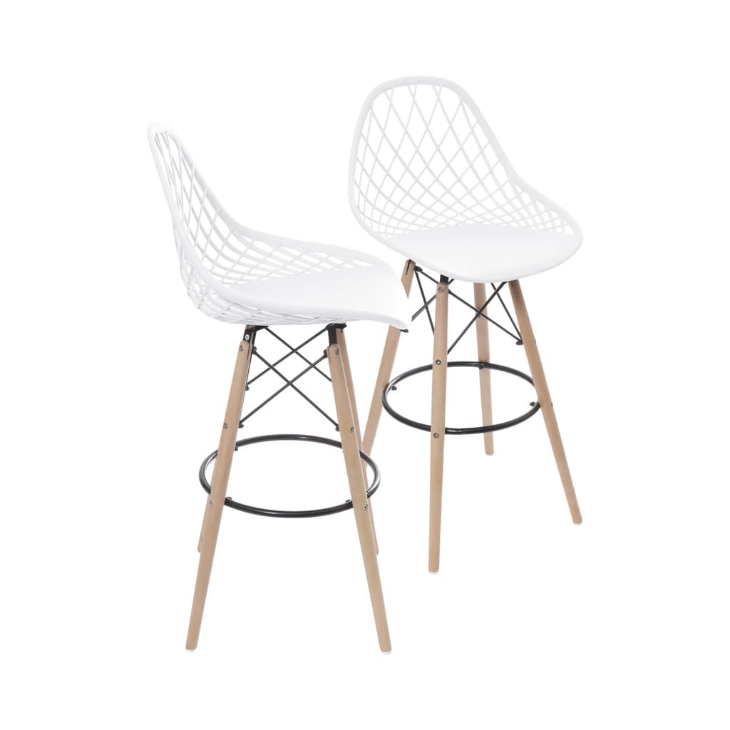 Banqueta Kaila Alta Polipropileno Base Madeira 113cm Cozinha Bancada — Unidade ou Kit 2 | OR Design