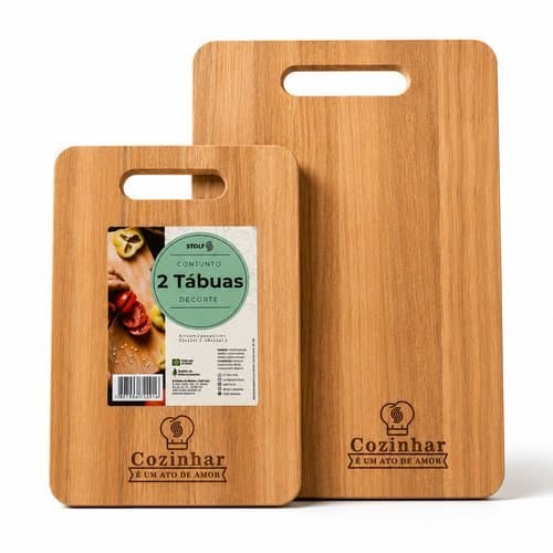 Kit Tábuas De Corte Madeira 2 Peças Resistente Cozinha Churrasco