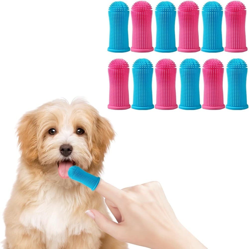 Escova de dentes de silicone 360 °     Escova de dedo de cerdas macias para cuidados dentais de cães e gatos, kit de lim