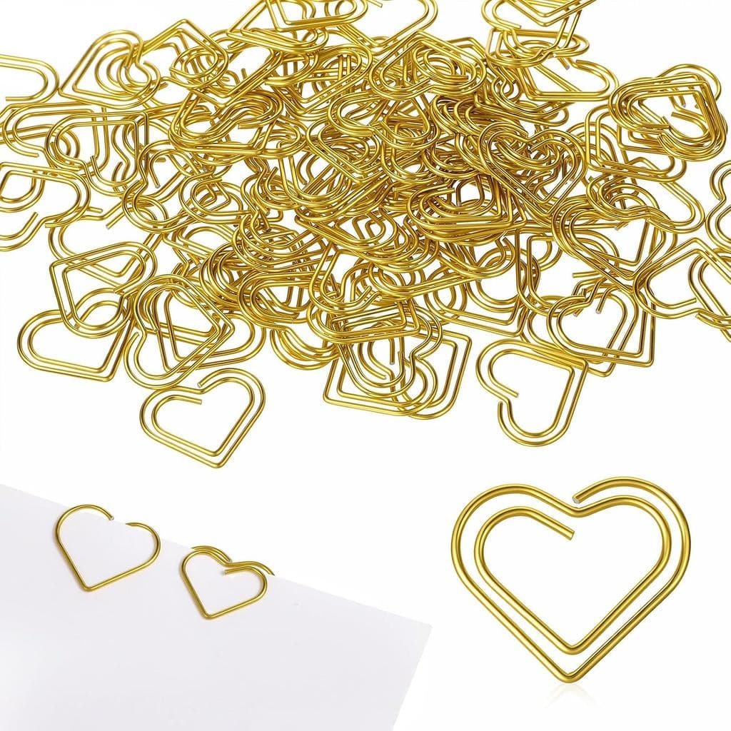 100 Clipes de Papel em Forma de Coração Dourado, Pequenos Clipes de Papel em Forma de Coração Fofo, Mini Clipes de Metal