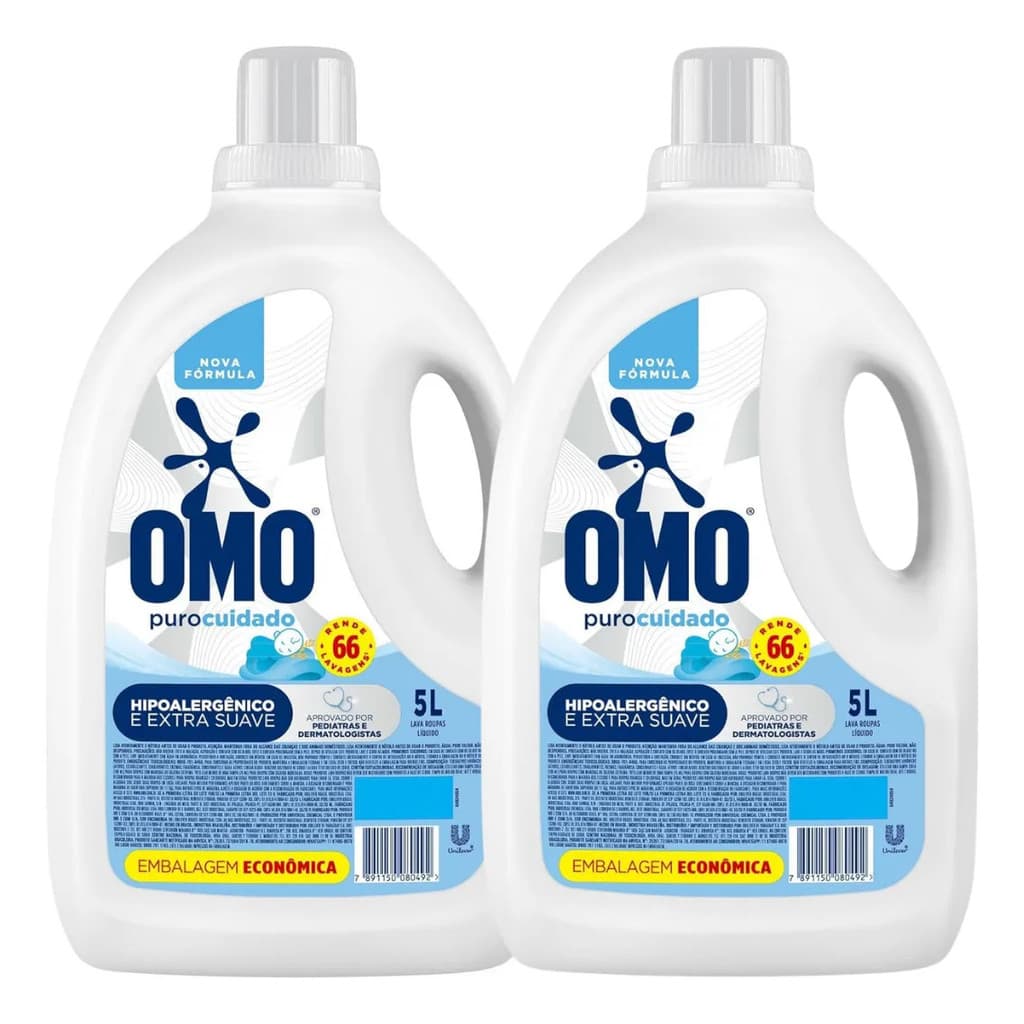 Dupla Sabão Liquido Omo Puro Cuidado 5 Litros Importado Luxo