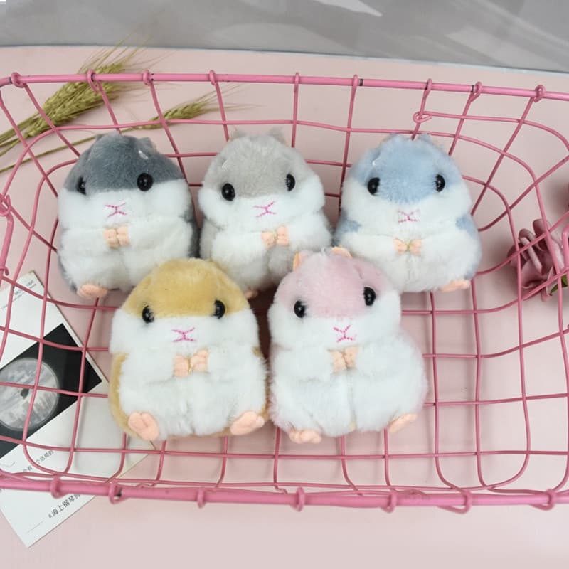 Chaveiro com decoração de hamster/rato de pelúcia fofo