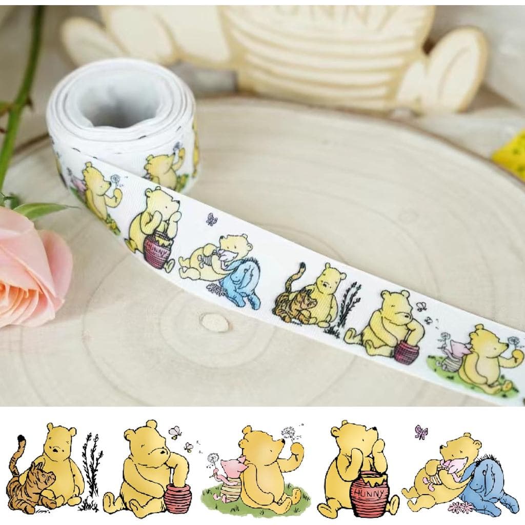 Fita de Urso Winnie Ribbons de 10 Jardas para Decorações de Chá de Bebê, Festa de Aniversário, Fita de Urso Clássica de