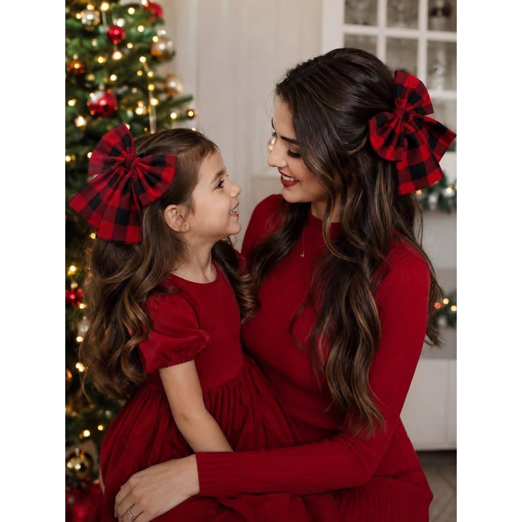 Laço Xadrez Feminino Natal | Presilha de Cabelo Estilo Natalino Infantil e Adulto | Laço Casual