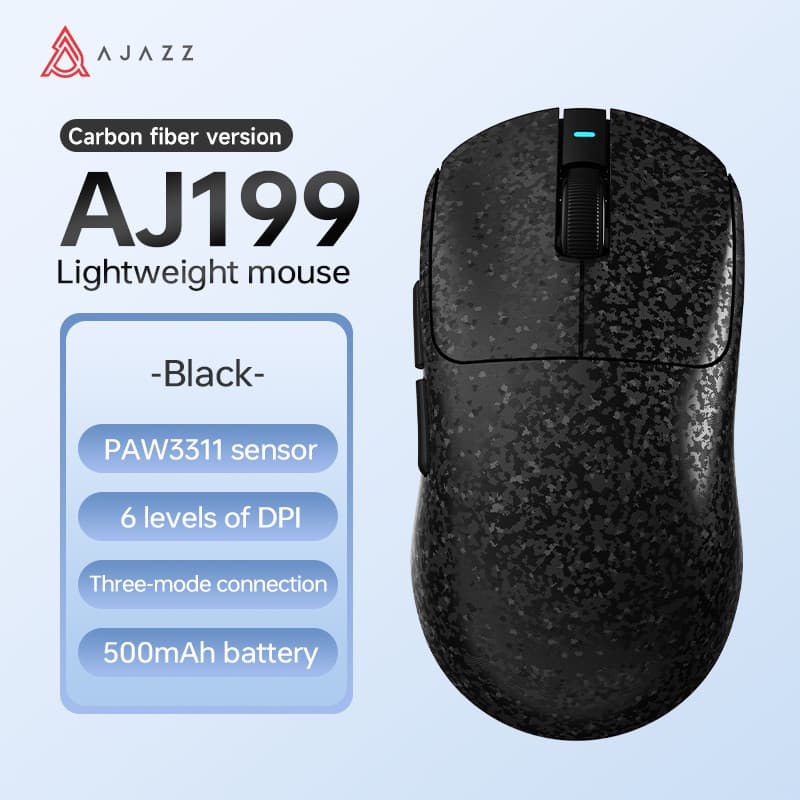 Mouse Para Jogos Sem Fio AJAZZ AJ199 PAW3311 24000DPI Leve Bluetooth/Com De Fibra De Carbono PC Laptop Gamer