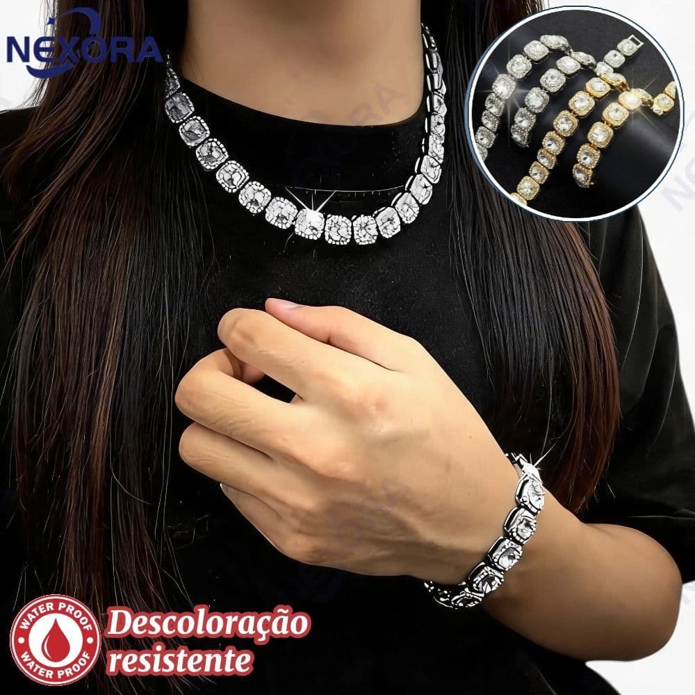 Colar De AçúCar De Rocha Incrustado Com Corrente De Gelo De ZircôNia Hip-Hop Incrustada Com Colar Quadrado ZircôNia-NE
