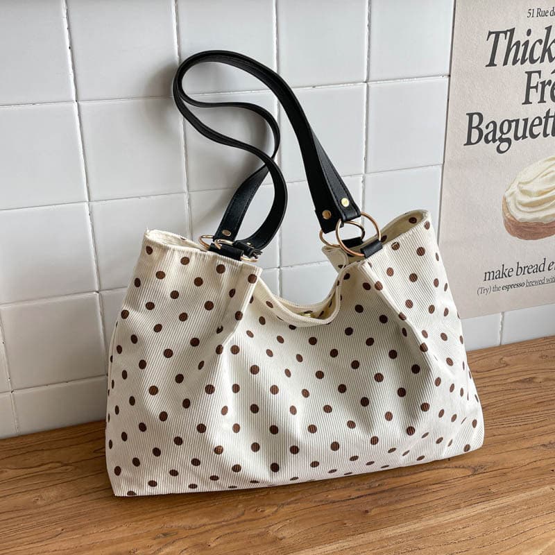 Retro Polka Dot Tote saco feminino grande capacidade tecido bolsa de ombro simples Commuter portátil grande saco estudan