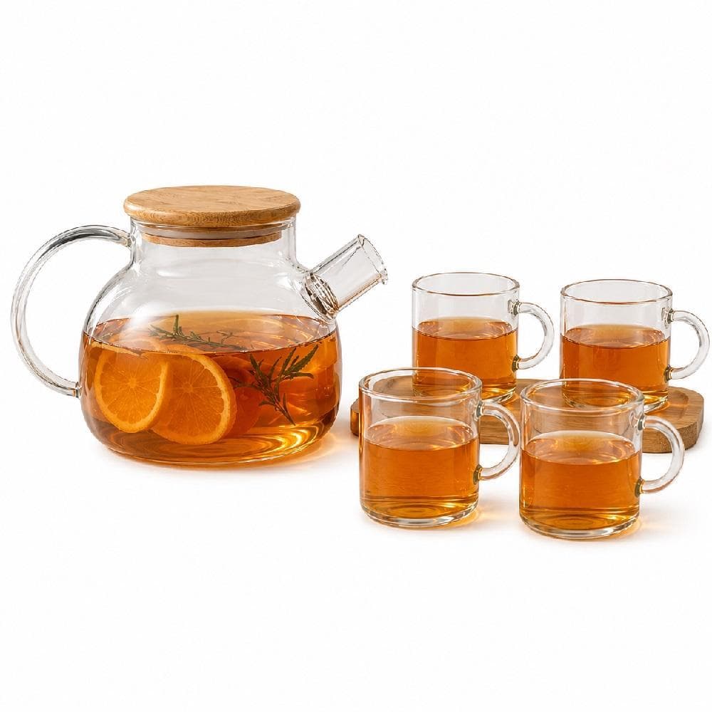 KIT CHALEIRA VIDRO INFUSOR 4 XICARAS BULE GRANDE CHA CAFE TAMPA BAMBU HERMETICA COADOR REMOVIVEL JARRA ALCA 1 LITRO BORO