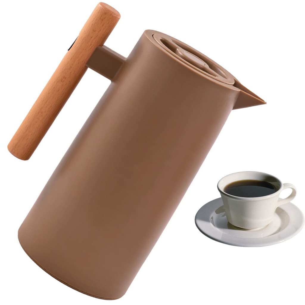 Garrafa Termica Cafe Cha Nordica Botao Click Tampa Anti Vazamento Cabo Madeira Coffe Break Brunch Lanche Piquenique Mesa