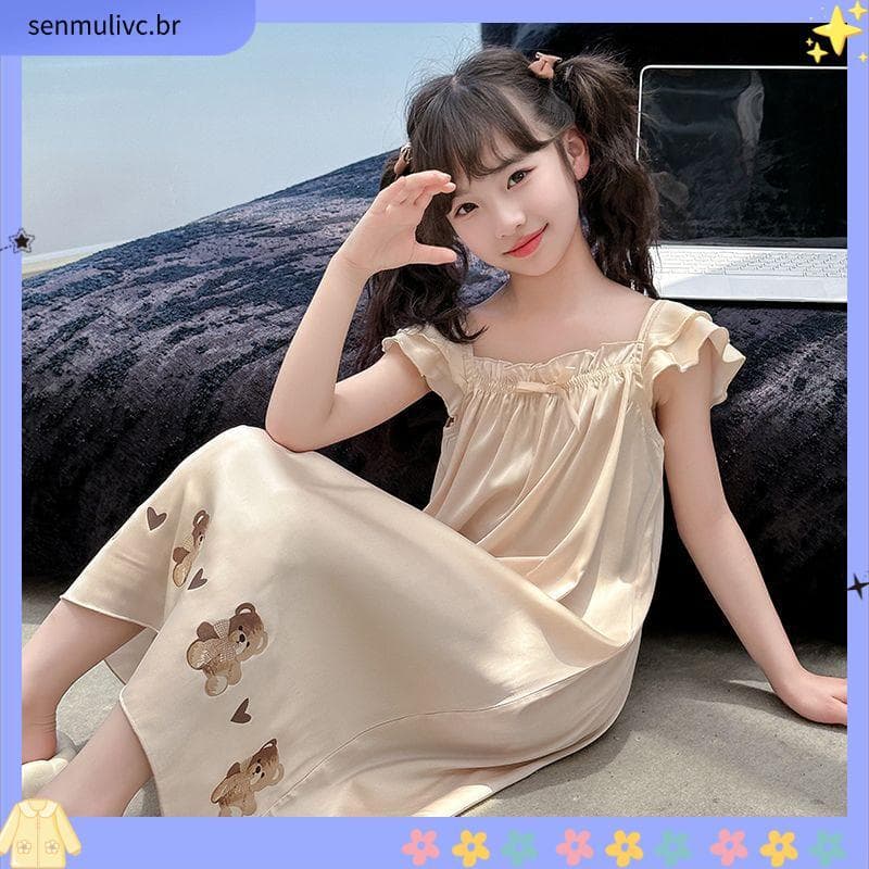 Crianças camisola médio grande crianças meninas estilingue pijamas verão fino solto gelo seda ar condicionado roupas men