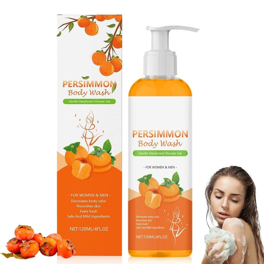 Gel de Banho de Caqui, Sabonete de Caqui para Remoção de Odor, Fragrância Rica e Duradoura - Adequado para Homens e Mulh