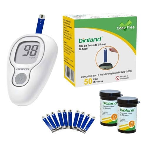 Glicosímetro G4253 Bioland + 50 Fitas Glicemia Medir Glicose