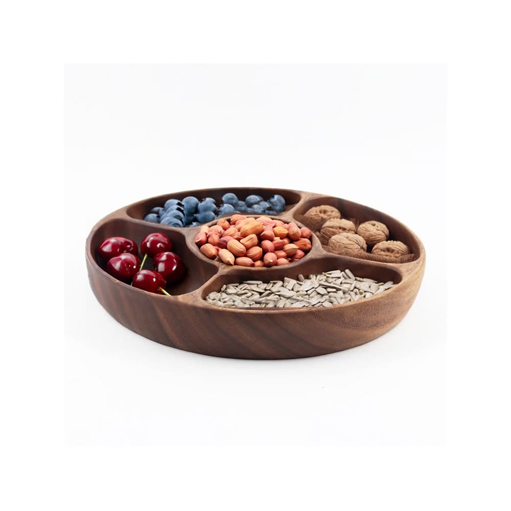 Prato de frutas secas de nogueira, compartimento de madeira sólida, tigela, prato de frutas, caixa de armazenamento, lan