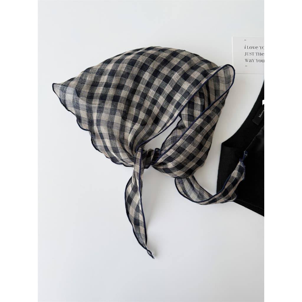 Clássico preto branco xadrez algodão linho triângulo cachecol feminino verão estilo fino multifuncional decorativo pesco