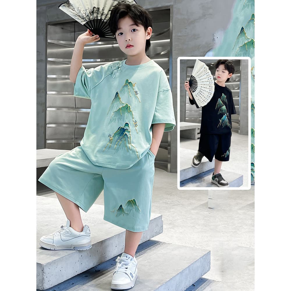 Meninos Tang terno desempenho traje roupas de verão 2026 novo estilo crianças terno estilo chinês Hanfu grandes crianças